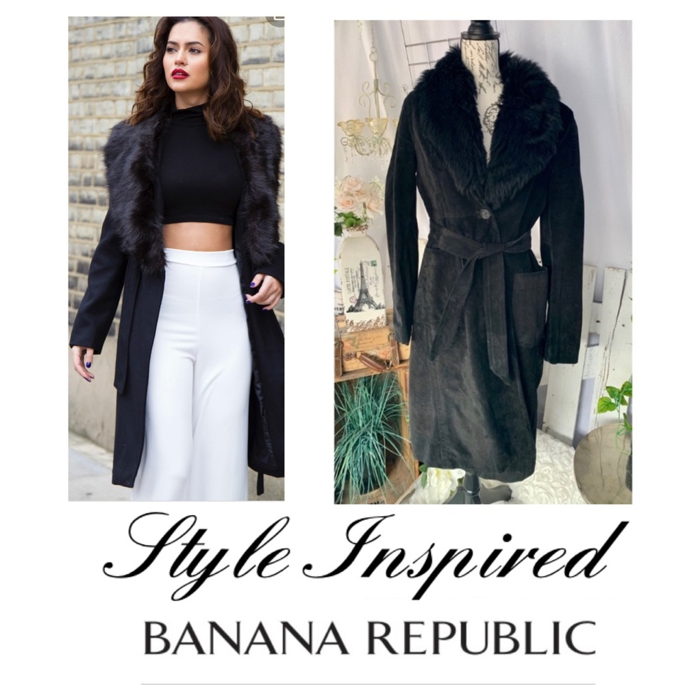 Banana Republic 100% Leather Suede & Fur Trench coat